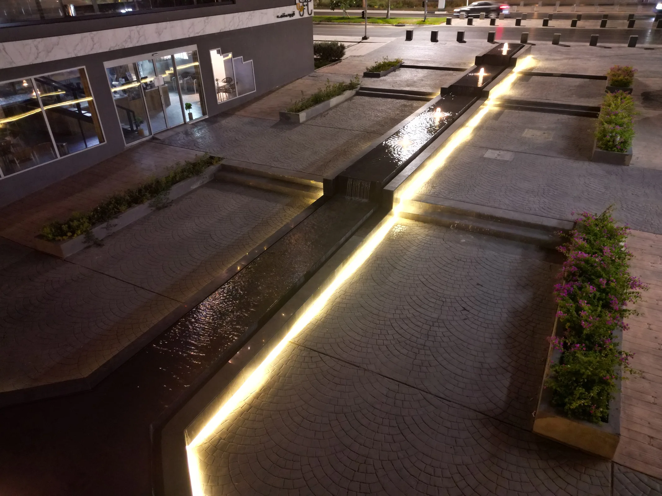 Open spaces and pathways framing the shoreline